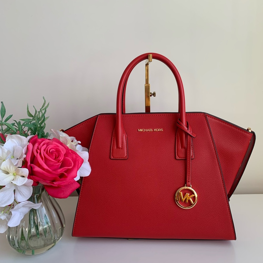 Michael Kors Avril Large To Zip Satchel Flame Red